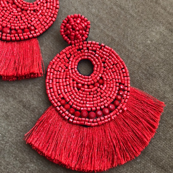 Seed Bead Open Circle Fan Drop-Post Earrings NWOT - Picture 5 of 8